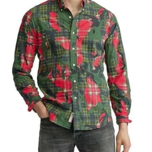 RARE * Ralph Lauren Stuart Camo Print Long-Sleeve Shirt Sz.Large - Picture 1 of 6